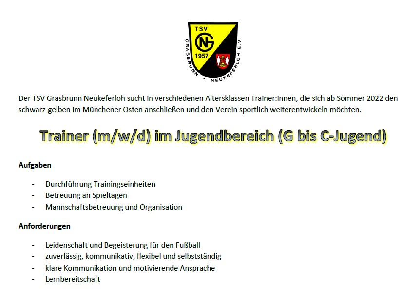 Jugendtrainer Fussball gesucht