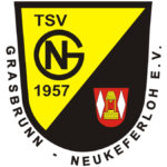 Symbolbild TSV Grasbrunn-Neukeferloh e.V., Wappen-ähnliche Form, in den Farben schwarz und gelb, dazu das Wappen der Gemeinde Grasbrunn mit einem Brunnen