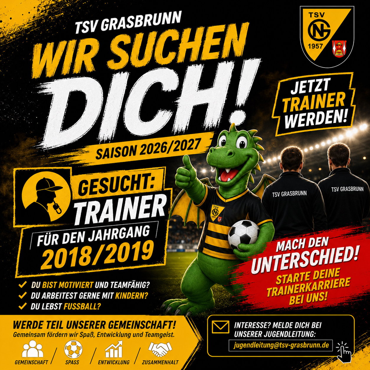 Die Abteilung Fußball Jugend sucht Verstärkung für sein Trainer-Team